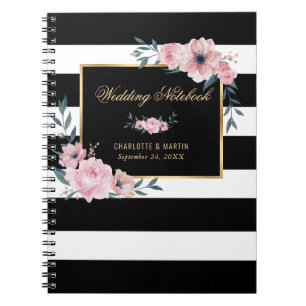 Cuaderno Boda floral rosada de oro negro y blanco