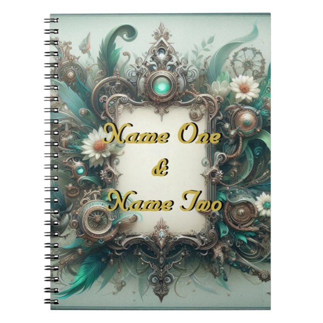 Cuaderno Boda Floral Steampunk Green y Silver (Frente)