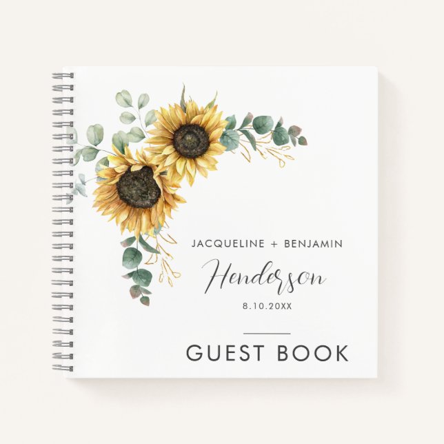 Cuaderno Boda Floral Sunflower Greenery Guest (Anverso)