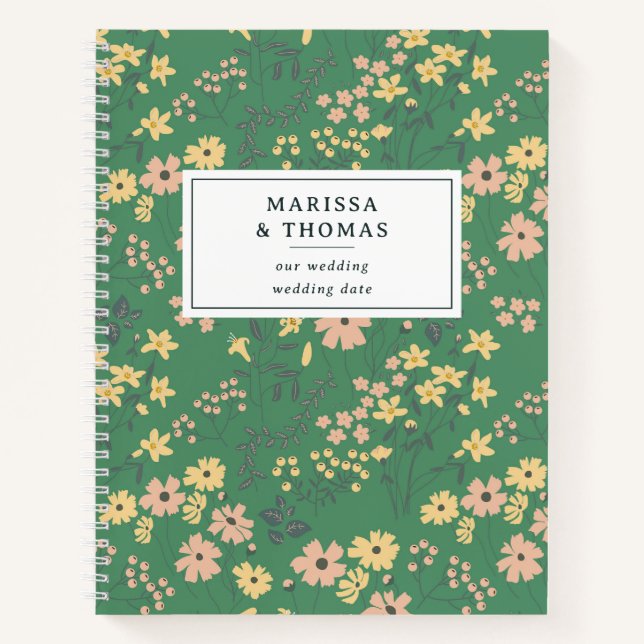 Cuaderno Boda floral verde boho moderna (Anverso)