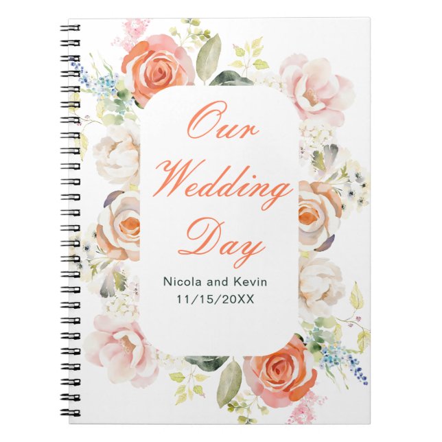 Cuaderno Boda floral vintage crema y Naranja (Frente)