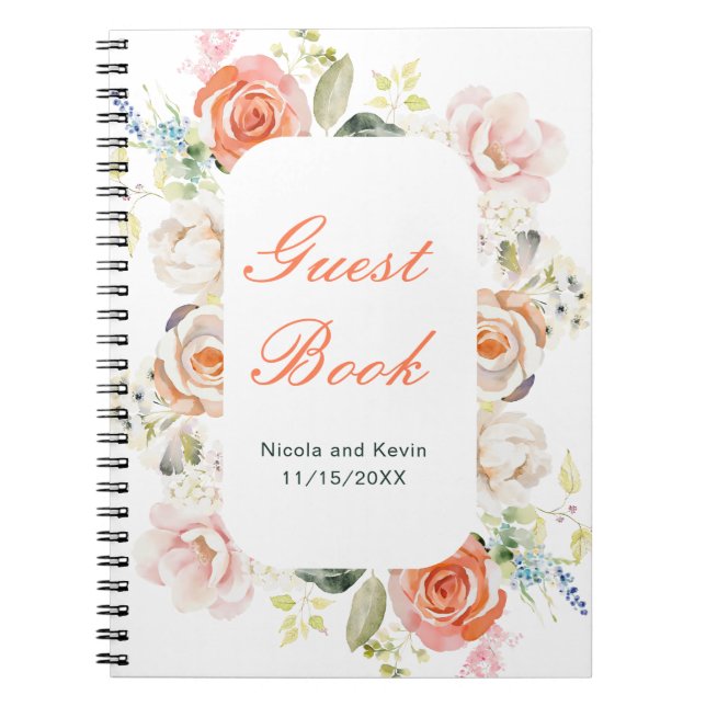 Cuaderno Boda floral vintage crema y Naranja (Frente)