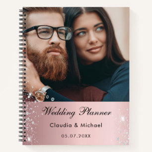 Cuaderno Boda foto de la novia purpurina rosa plateado
