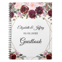 Cuaderno Boda geométrico Purpurina de oro de borgoña floral