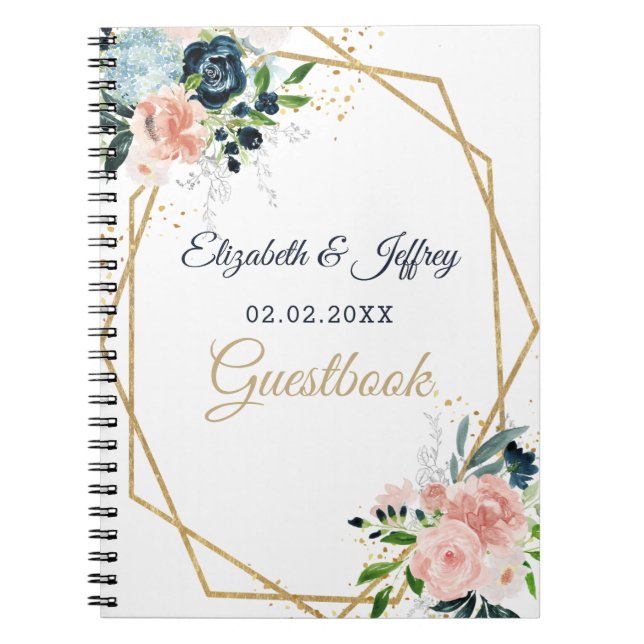 Cuaderno Boda Geométrico Rústico Rubor Gold Floral de Marin (Frente)
