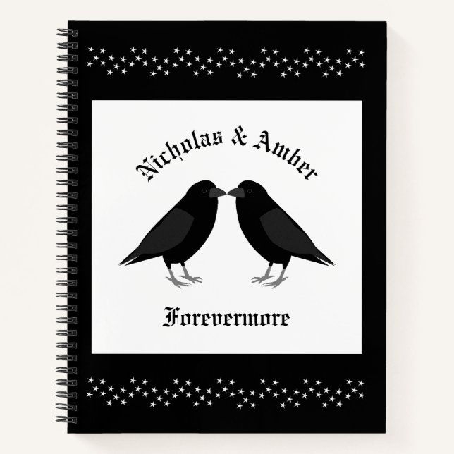 Cuaderno Boda gótico Kissing Ravens Personalizado (Anverso)