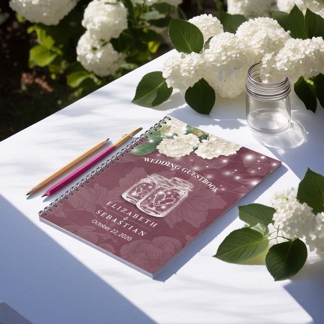 Cuaderno Boda Guestbook ason Jar Hydrangea String Lights (Subido por el creador)