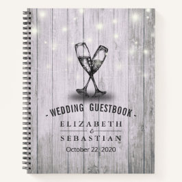 Cuaderno Boda Guestbook Champagne Glasses Wood Lights