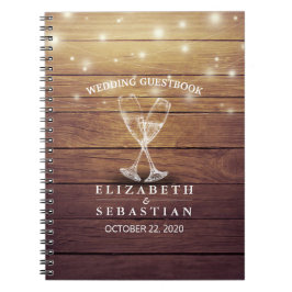 Cuaderno Boda Guestbook Champagne Glasses Wood Lights