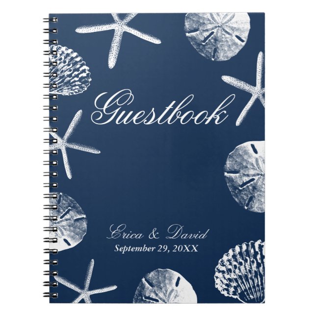 Cuaderno Boda Guestbook | Concha marina temática de la play (Frente)