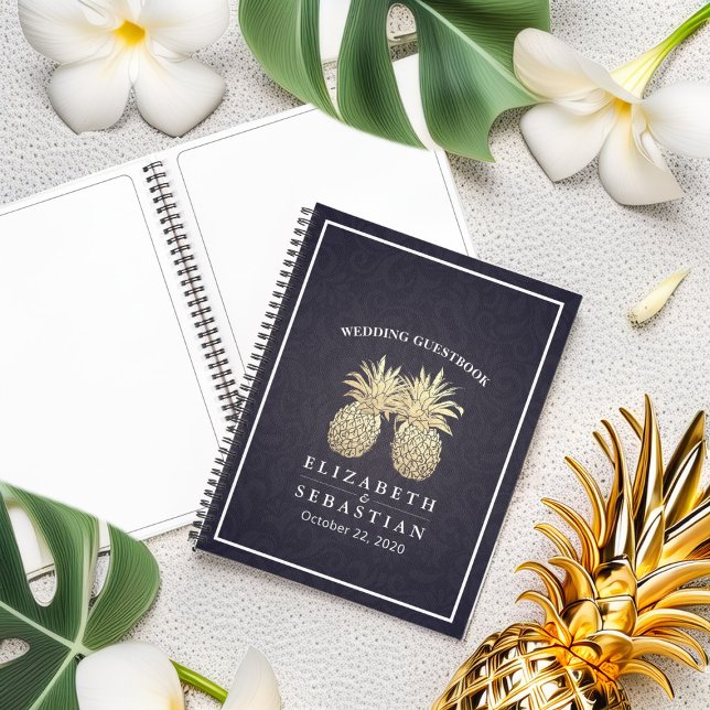 Cuaderno Boda Guestbook Gold Pineapple Couple Navy Blue (Subido por el creador)
