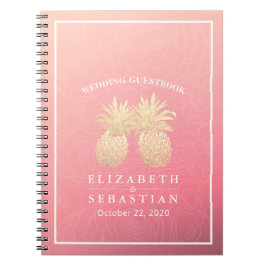 Cuaderno Boda Guestbook Gold Pineapple Couple Roses rosados