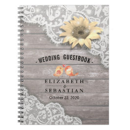 Cuaderno Boda Guestbook Lace Sunflower Wood String Light