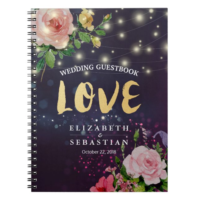 Cuaderno Boda Guestbook Moda Floral Purple Sparkle Light (Frente)