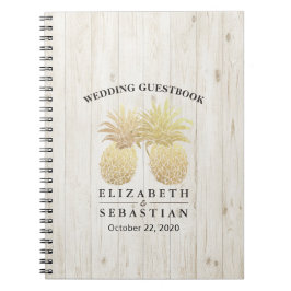 Cuaderno Boda Guestbook Moda Gold Pineapples Madera Rústica