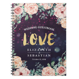 Cuaderno Boda Guestbook Moderno Floral Purple Gold Script