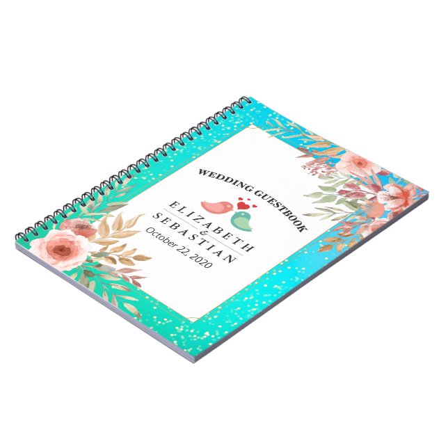Cuaderno Boda Guestbook Moderno Punto de Oro Verde azulado  (Lado Izquierdo)