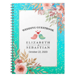 Cuaderno Boda Guestbook Moderno Punto de Oro Verde azulado 