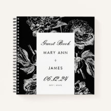 Boda Guestbook Moderno Simple Floral Plata Blanco