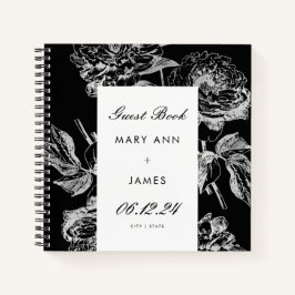 Cuaderno Boda Guestbook Moderno Simple Floral Plata Blanco