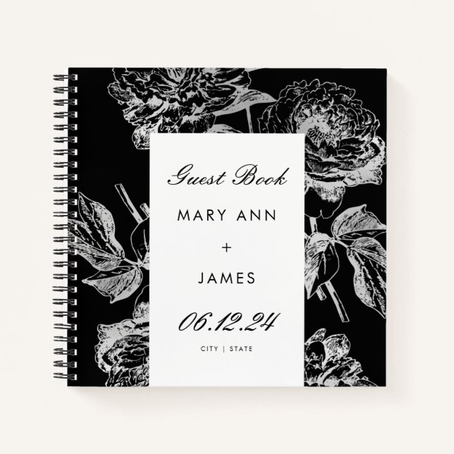 Cuaderno Boda Guestbook Moderno Simple Floral Plata Blanco (Anverso)