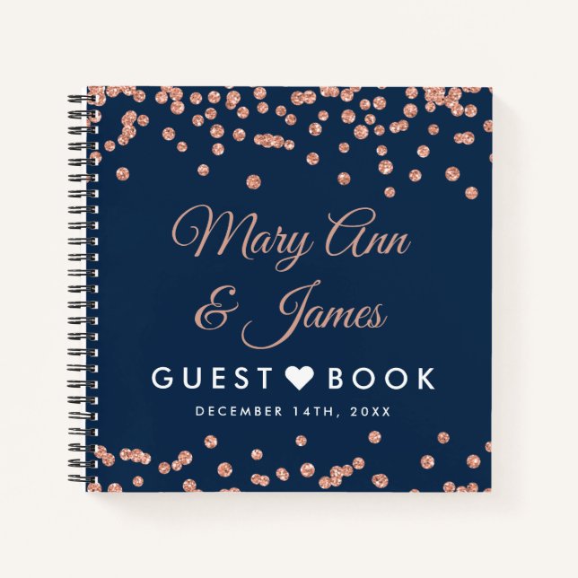 Cuaderno Boda Guestbook Rosa Purpurina de oro Armada Confet (Anverso)