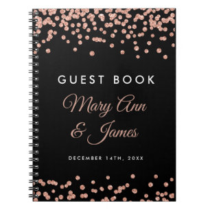 Cuaderno Boda Guestbook Rosa Purpurina de oro Confetti Blac