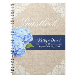 Cuaderno Boda Guestbook | Rústica Hydrangea Lace & Burlap