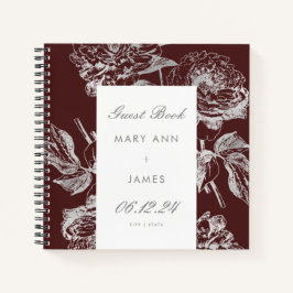 Cuaderno Boda Guestbook Simple Floral Plata Borgoña
