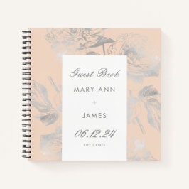 Cuaderno Boda Guestbook Simple Floral Plata Rubor Pink