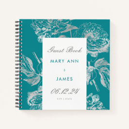 Cuaderno Boda Guestbook Simple Floral Silver Verde azulado