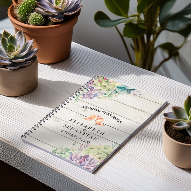 Cuaderno Boda Guestbook Watercolor Suculento Madera Rústica (Subido por el creador)