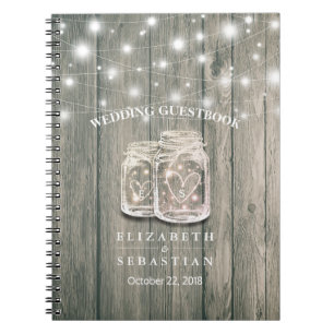 Cuaderno Boda Guestbook Wood Moda Mason Jar String Light