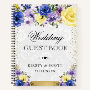 Cuaderno Boda invitado de flores de verano de crema morada