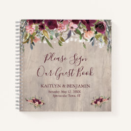 Cuaderno Boda invitado Rústico Wood Floral Lights