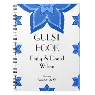 Cuaderno Boda Libro de invitados Flor azul cobalto
