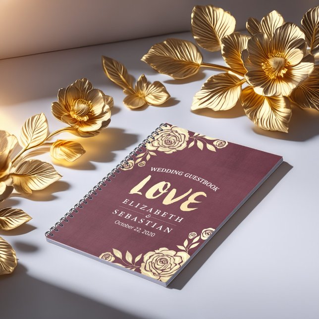Cuaderno Boda libro de visitas Rosas de oro modernos rojo b (Subido por el creador)