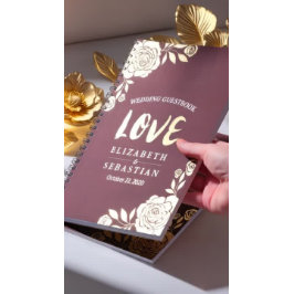 Cuaderno Boda libro de visitas Rosas de oro modernos rojo b