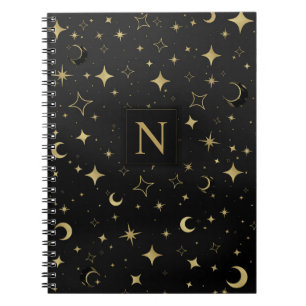 Cuaderno Boda Moderna Celestial de Luna y Estrellas Negro y