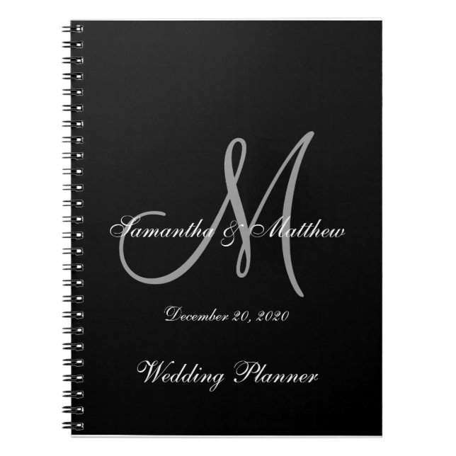 Cuaderno Boda monograma elegante gris negro (Frente)