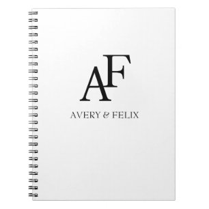 Cuaderno Boda Monograma Invitado elegante negro y blanco
