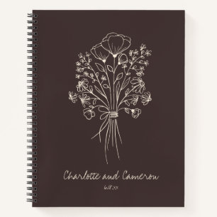 Cuaderno Boda personalizada boho flores dibujo línea arte m