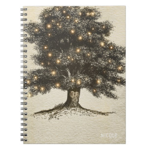 Cuaderno Boda personalizada con árbol rústico vintage y luc