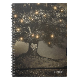 Cuaderno Boda personalizada con luces de árbol y noche rúst