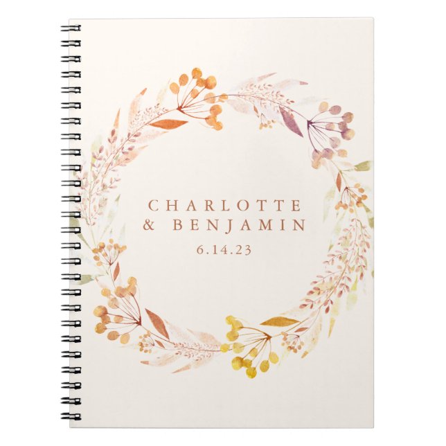 Cuaderno Boda personalizada de Wreath Floral de otoño (Frente)