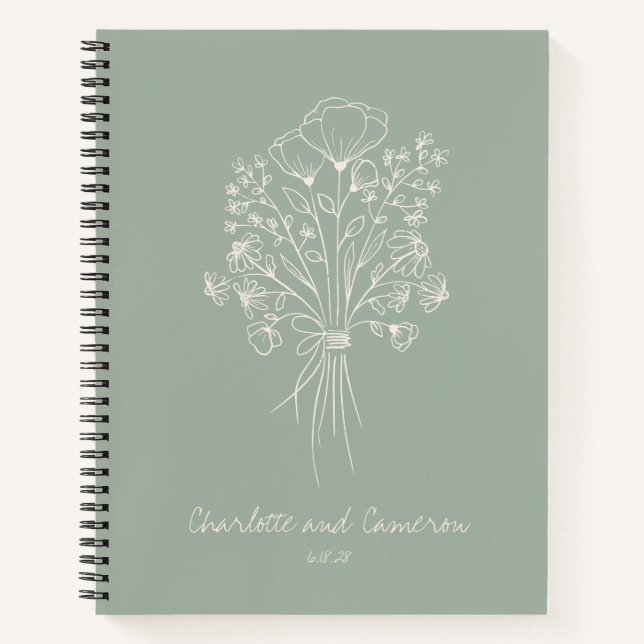 Cuaderno Boda  personalizado Boho Flower Line Art (Anverso)