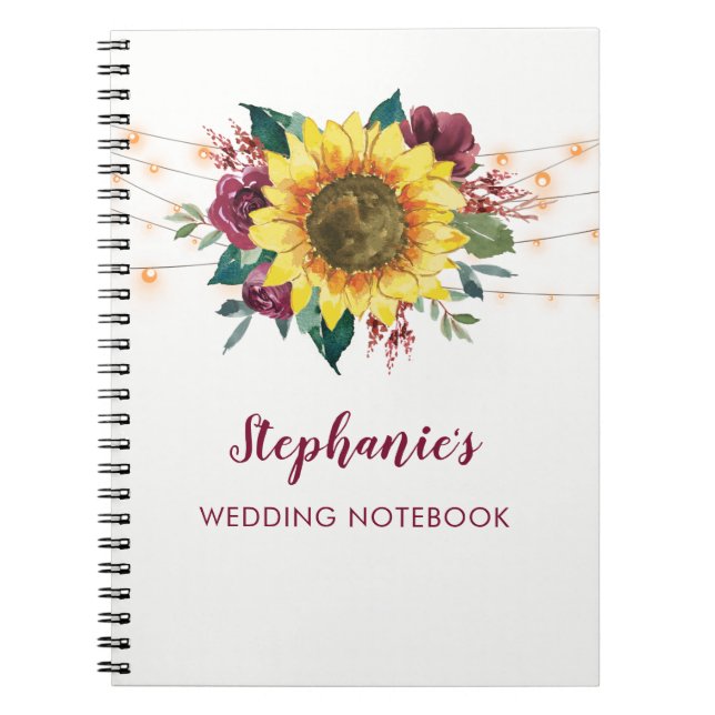 Cuaderno Boda personalizado de alumbrado de girasoles acuar (Frente)