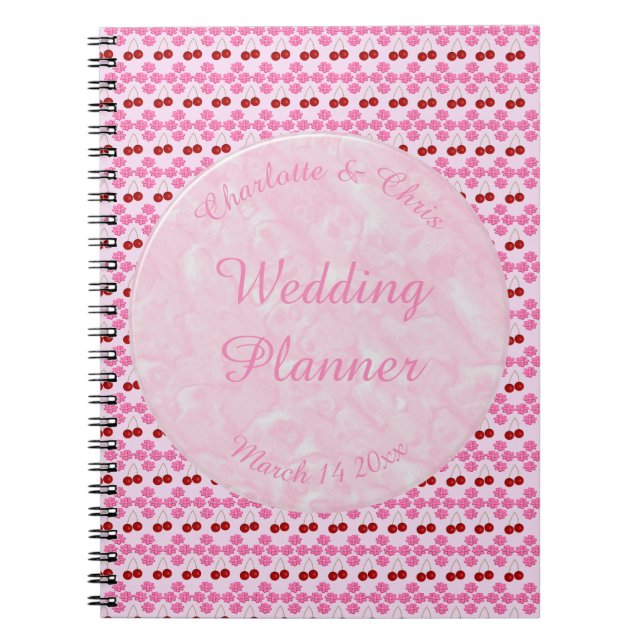 Cuaderno Boda Primavera Rosa Flor de cerezo y cerezas (Frente)