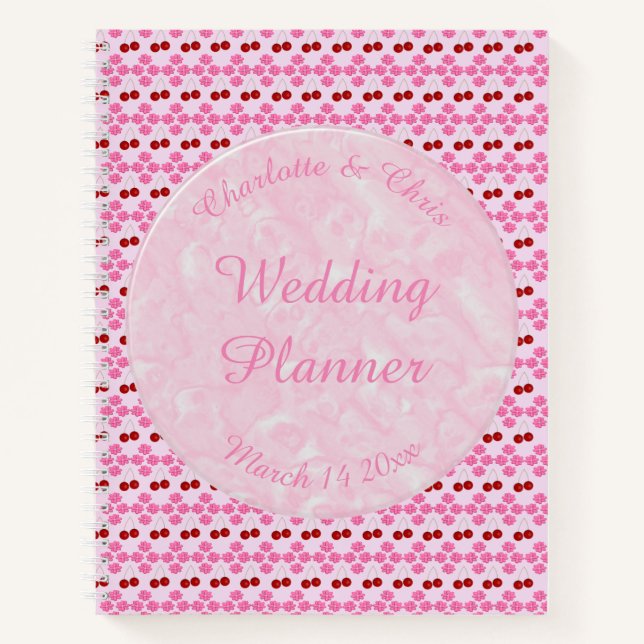Cuaderno Boda Primavera Rosa Flor de cerezo y cerezas (Anverso)