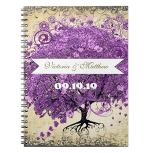 Cuaderno Boda radiante púrpura romántico de hoja cardíaca